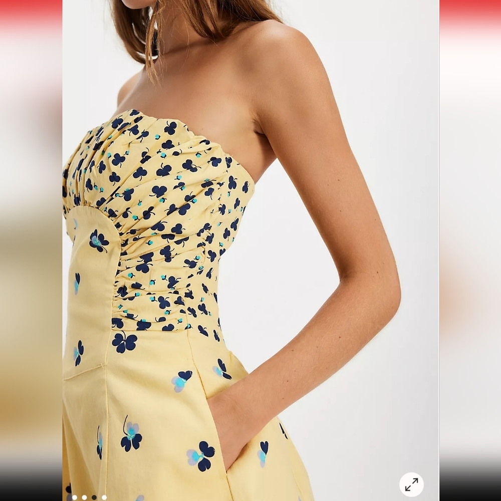 New FREE PROPLE Rolland Yellow Floral Strapless Romper